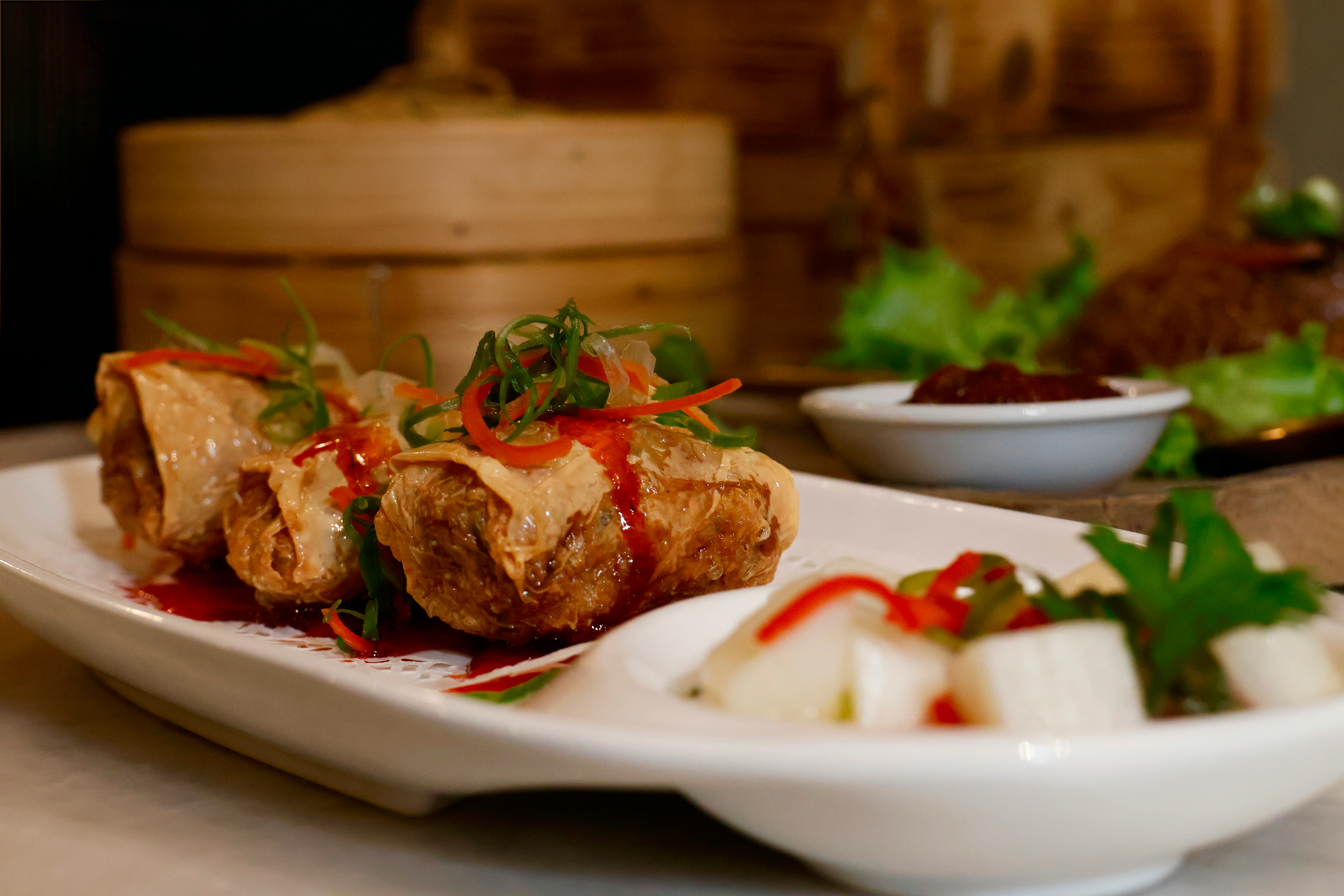 Vietnamese cha gio spring rolls being prepared